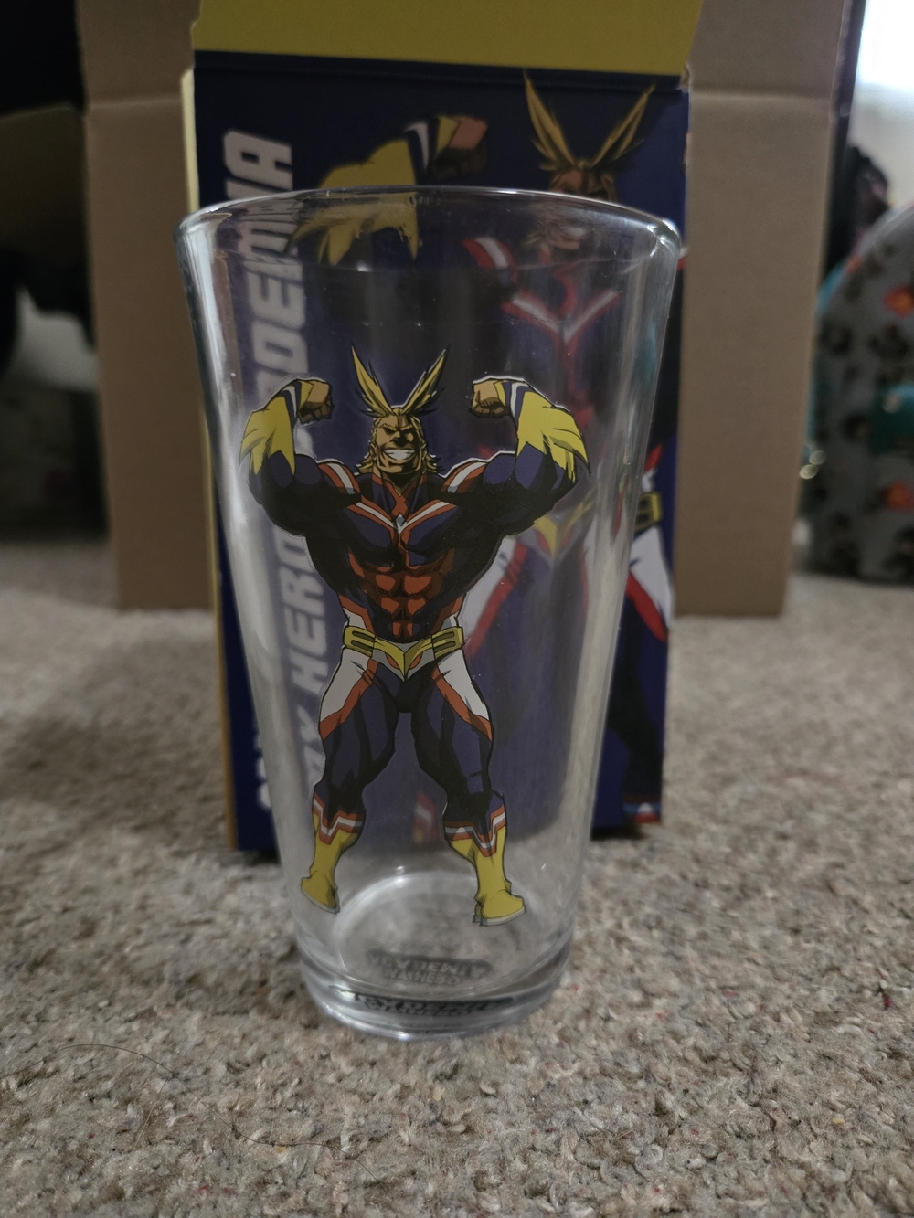 My Hero Academia All Might Pint Glass - Yellow, Blue, Red